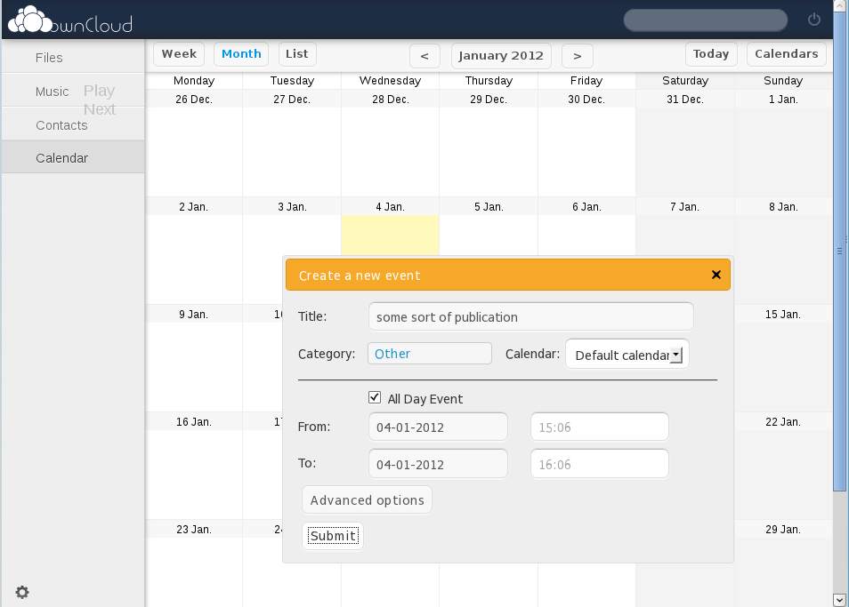 [Calendar application]