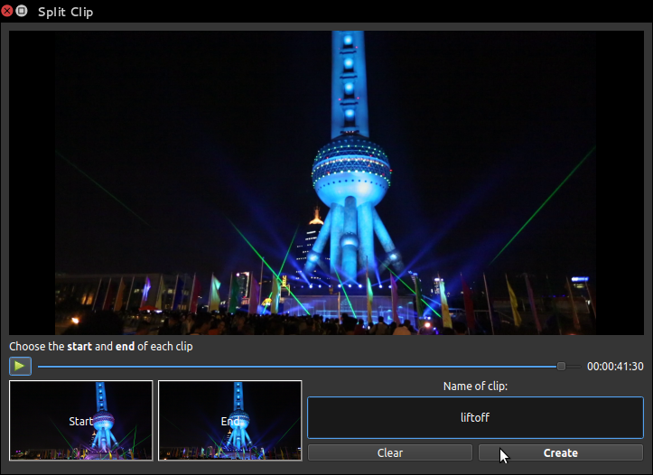 [OpenShot split-clip tool]