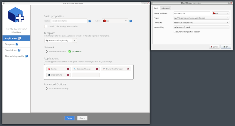 [Create New Qubes applications]