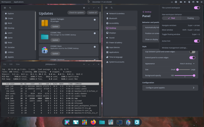 [The COSMIC desktop in tiled mode]