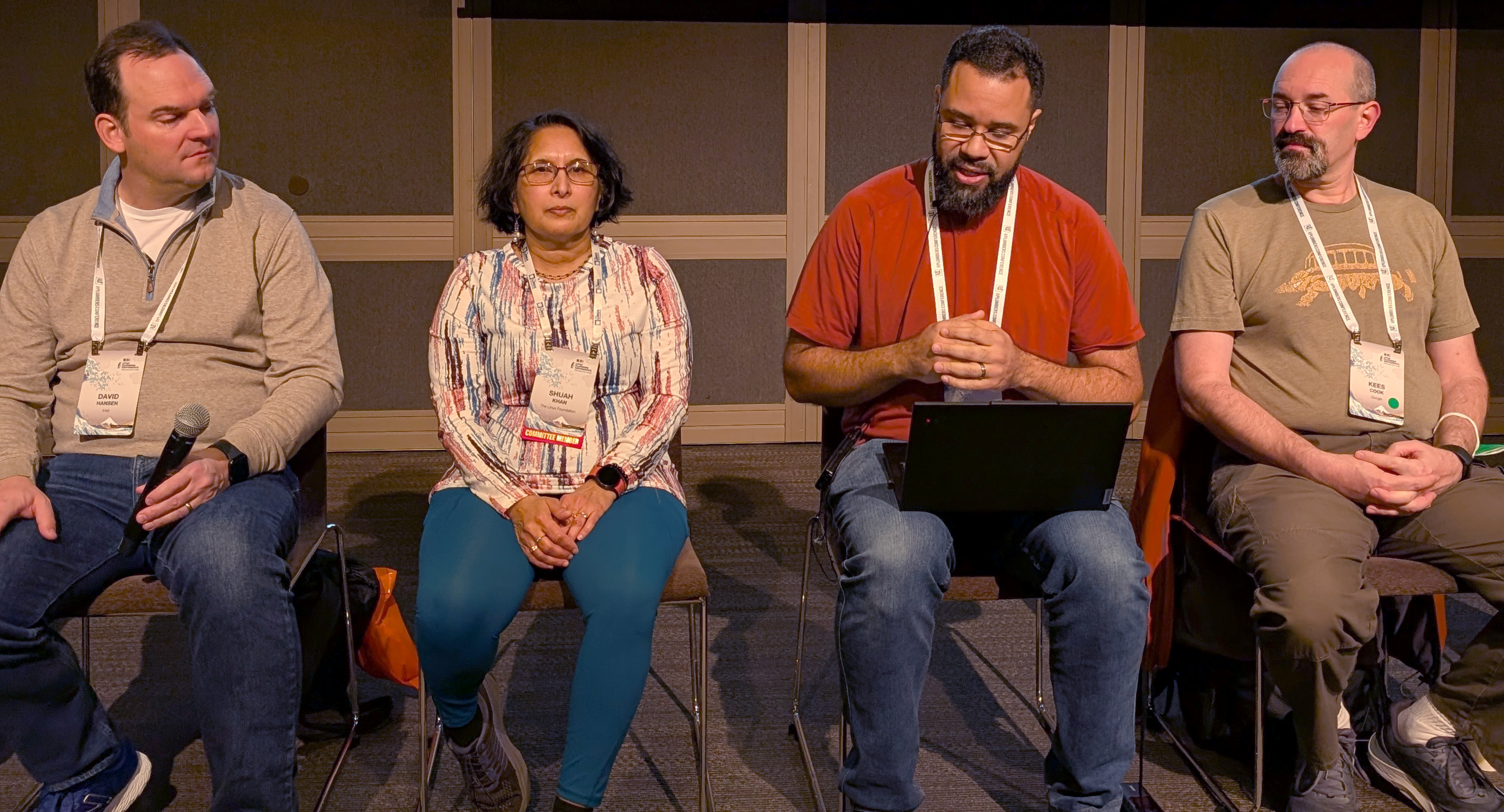 [From left to right: Dave Hansen, Shuah Khan, Dan Williams, and Kees Cook]