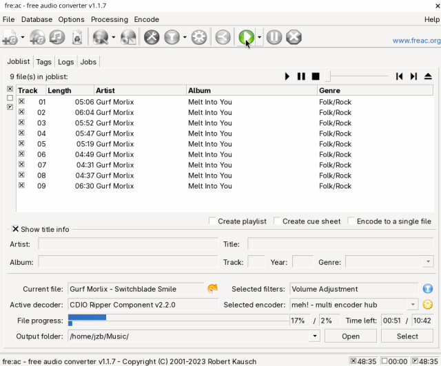 [fre:ac ripping a CD]