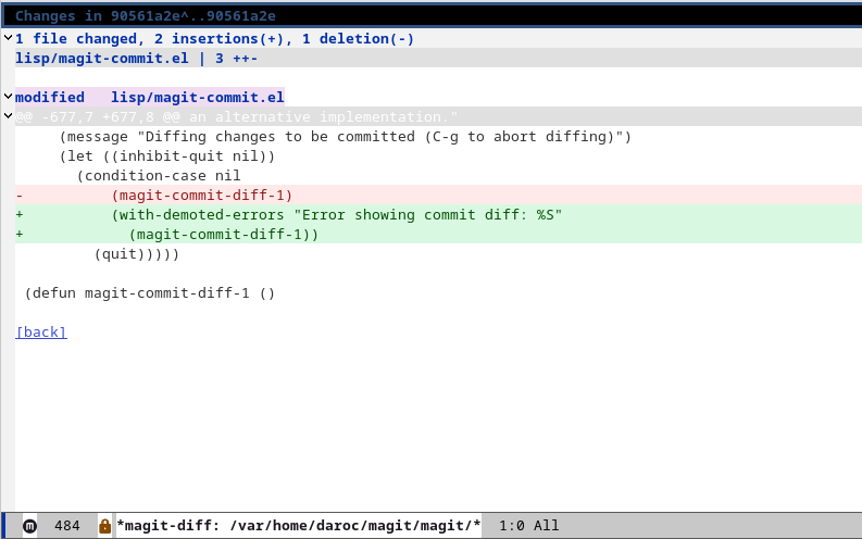 A diff showing a trivial change