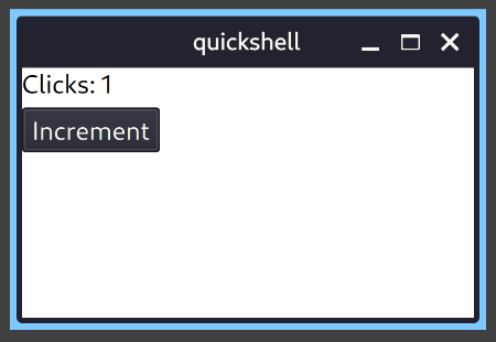 An interactive Quickshell window example with text and a button.