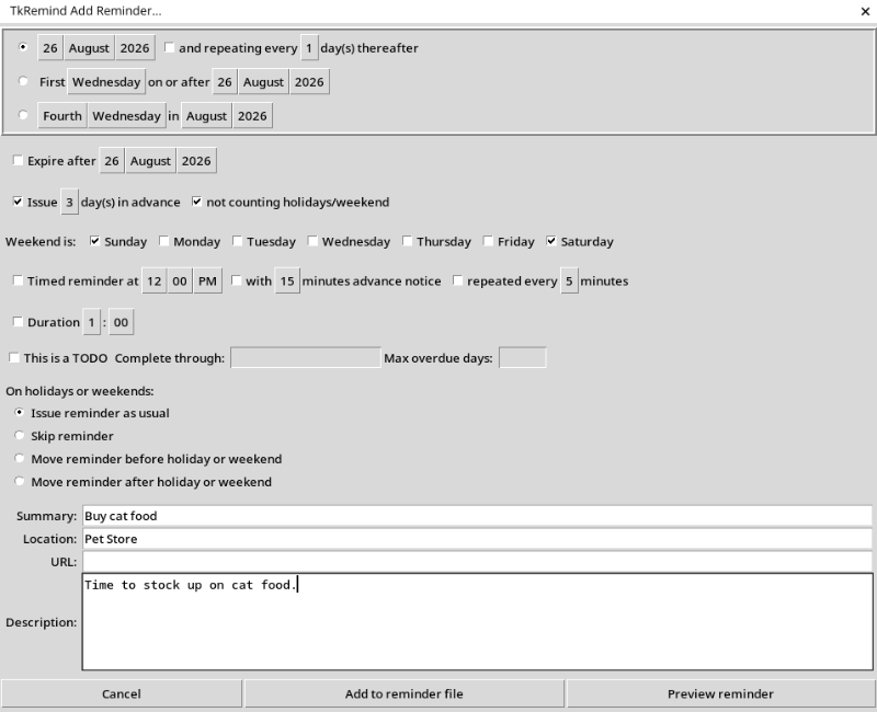 [TkRemind interface]