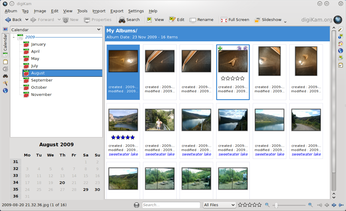 [digiKam calendar view]