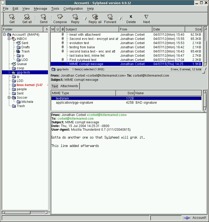 [Sylpheed/GPG screenshot]
