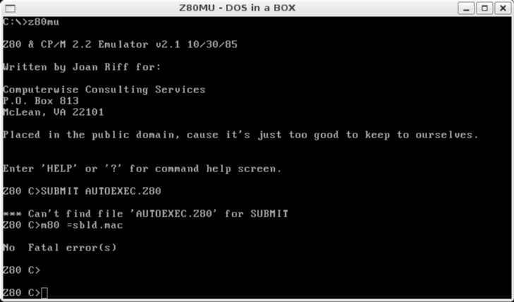 [DOSEMU running Z80MU]